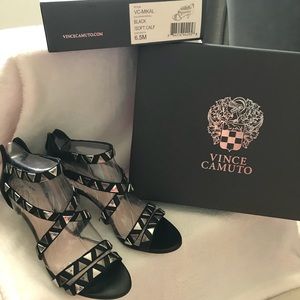 Vince Camuto Black Studded Strappy Heels Size: 6.5